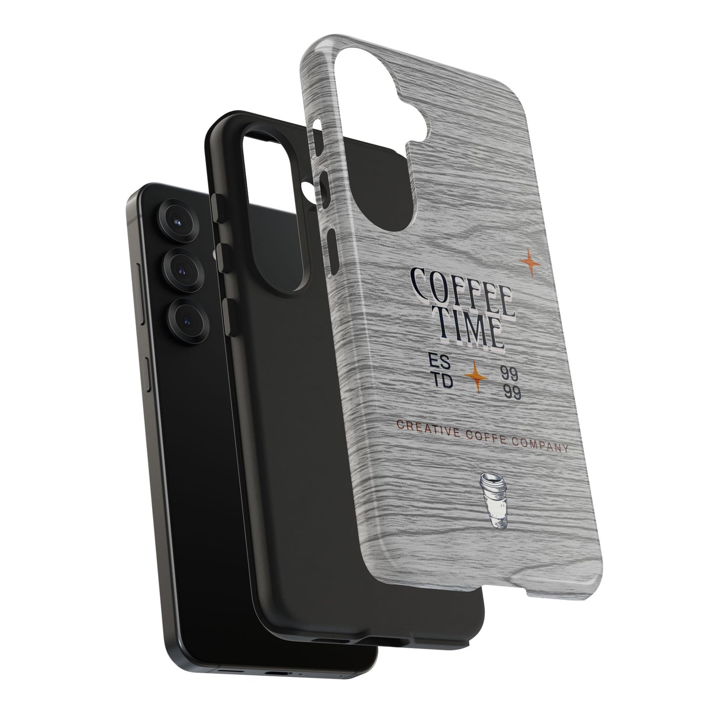 Coffee Time Tough Phone Case — Rustic Woodgrain Coffee Cup Design