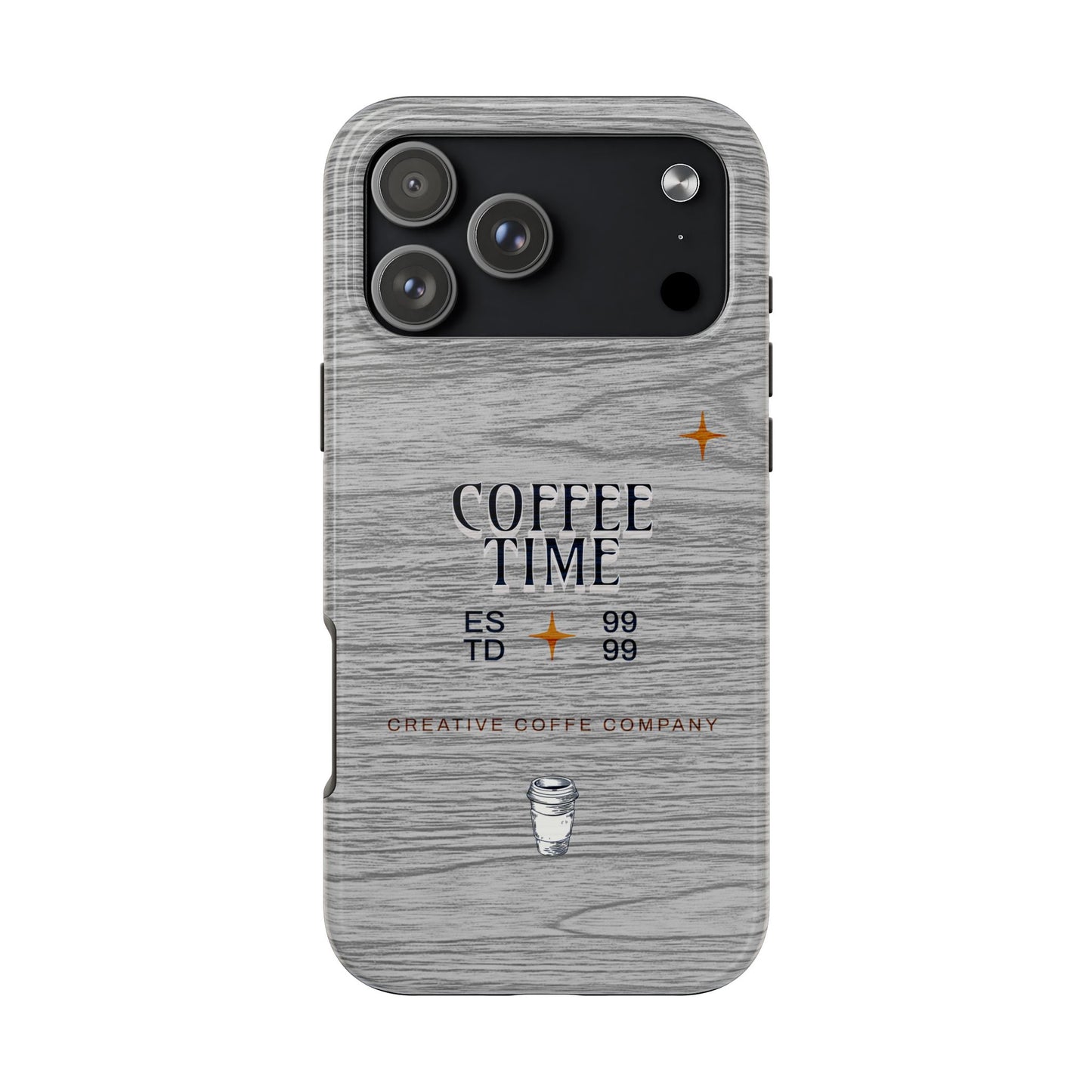 Coffee Time Tough Phone Case — Rustic Woodgrain Coffee Cup Design