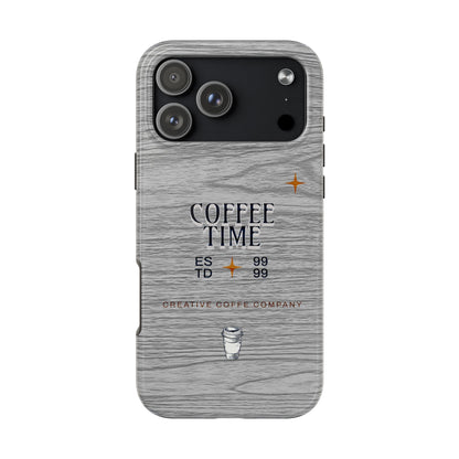 Coffee Time Tough Phone Case — Rustic Woodgrain Coffee Cup Design