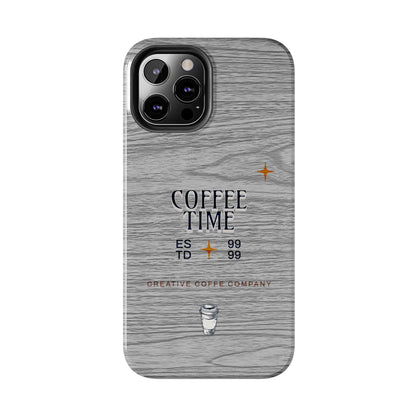 Coffee Time Tough Phone Case — Rustic Woodgrain Coffee Cup Design