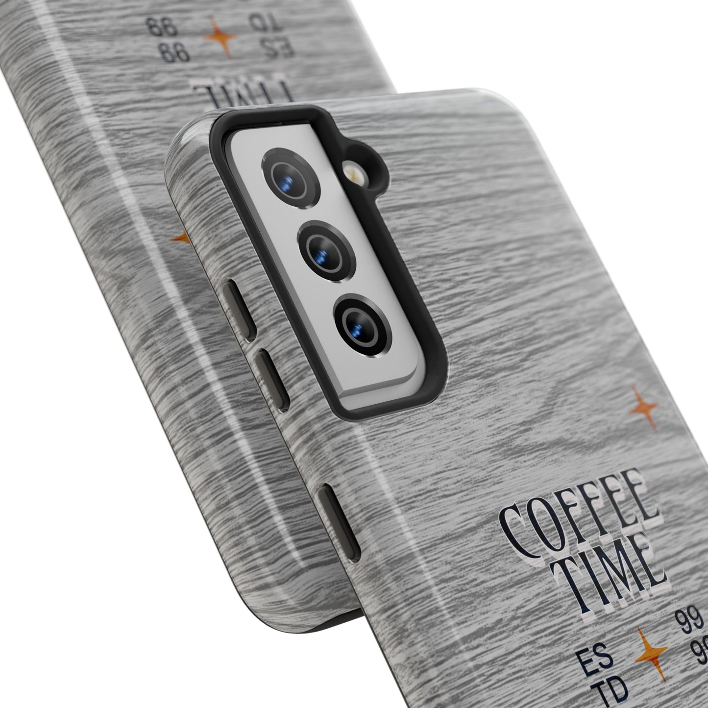 Coffee Time Tough Phone Case — Rustic Woodgrain Coffee Cup Design
