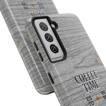Coffee Time Tough Phone Case — Rustic Woodgrain Coffee Cup Design