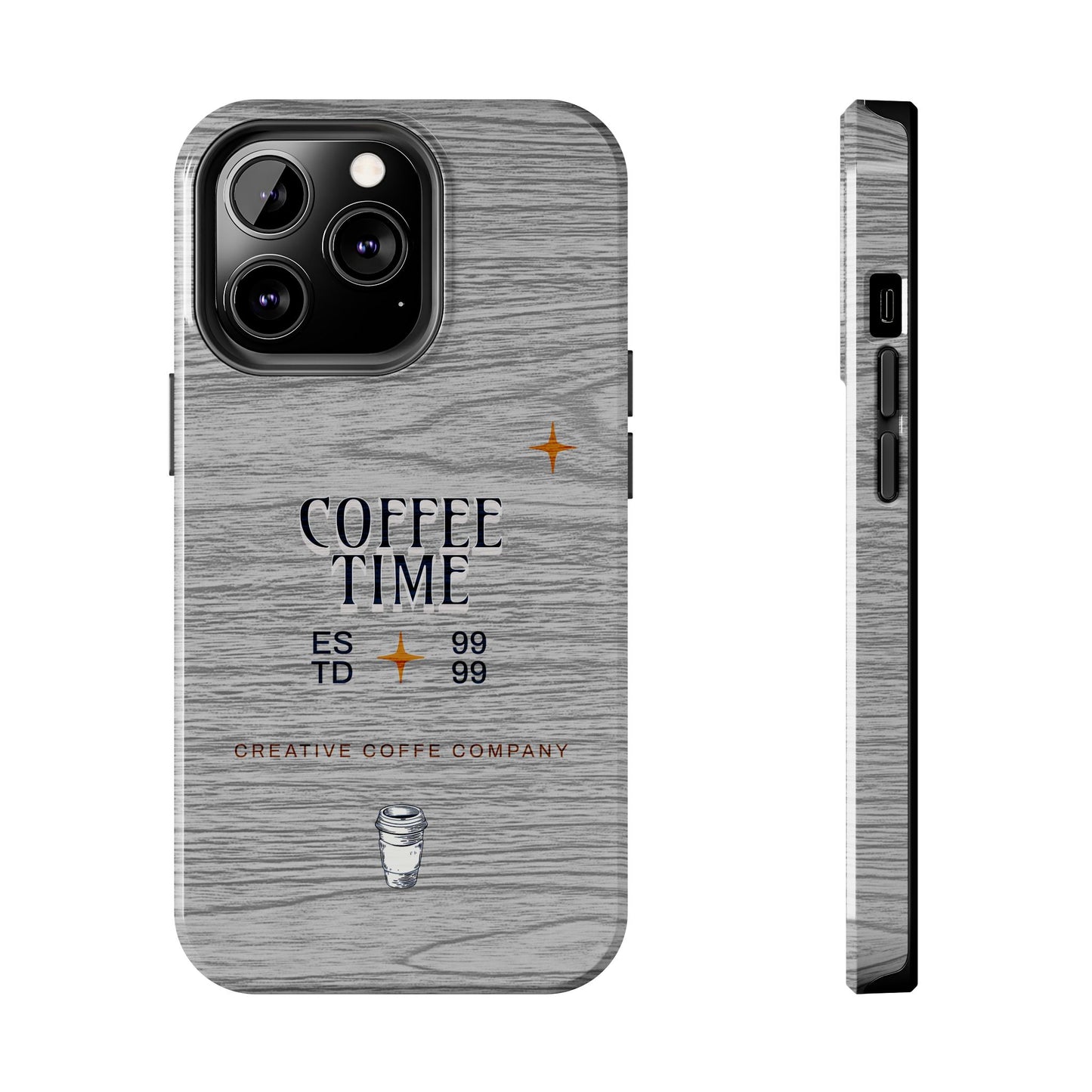 Coffee Time Tough Phone Case — Rustic Woodgrain Coffee Cup Design