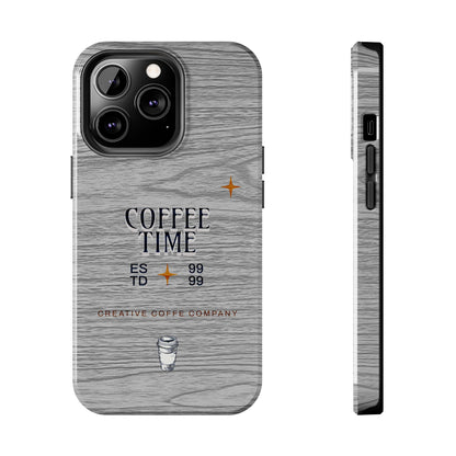 Coffee Time Tough Phone Case — Rustic Woodgrain Coffee Cup Design