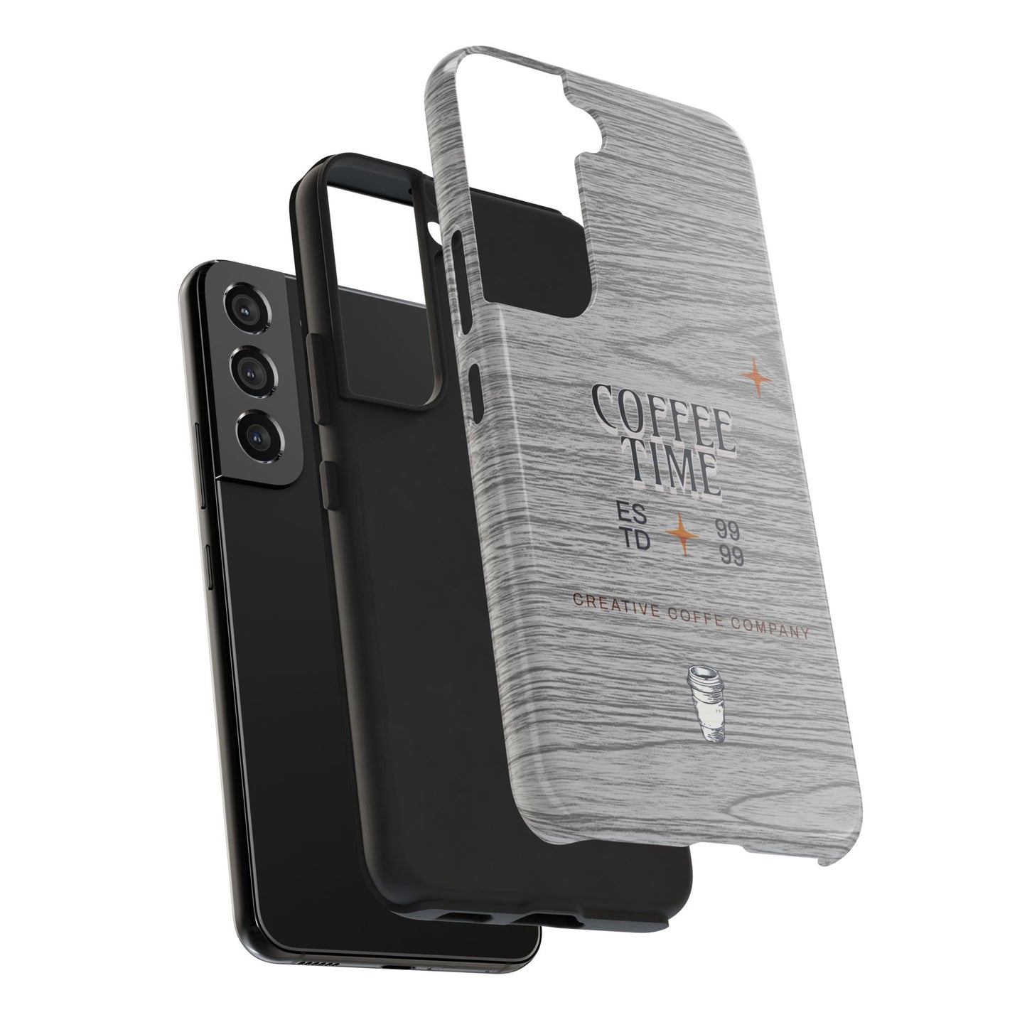 Coffee Time Tough Phone Case — Rustic Woodgrain Coffee Cup Design