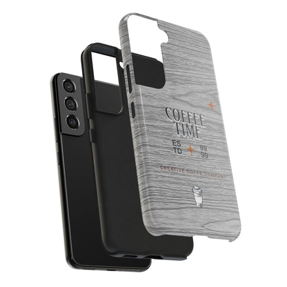 Coffee Time Tough Phone Case — Rustic Woodgrain Coffee Cup Design