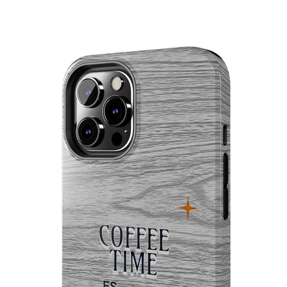 Coffee Time Tough Phone Case — Rustic Woodgrain Coffee Cup Design