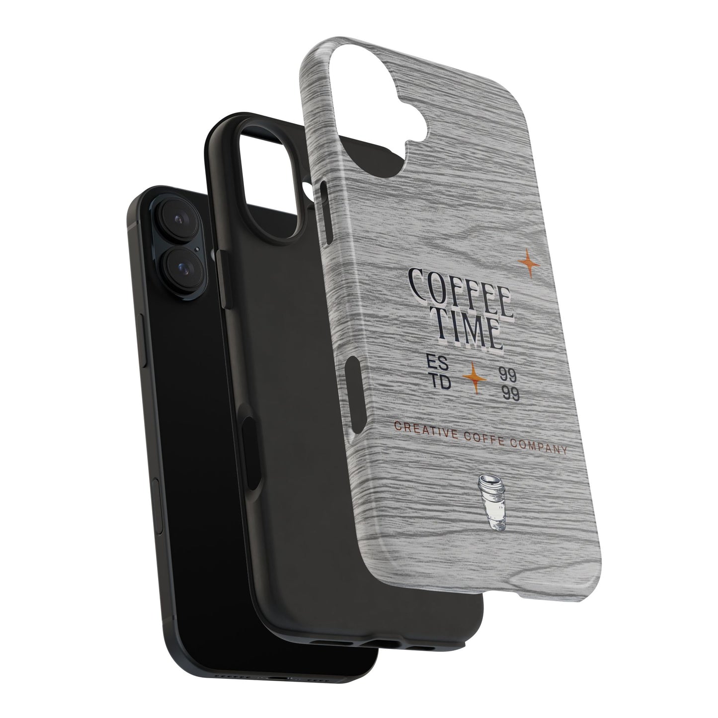 Coffee Time Tough Phone Case — Rustic Woodgrain Coffee Cup Design
