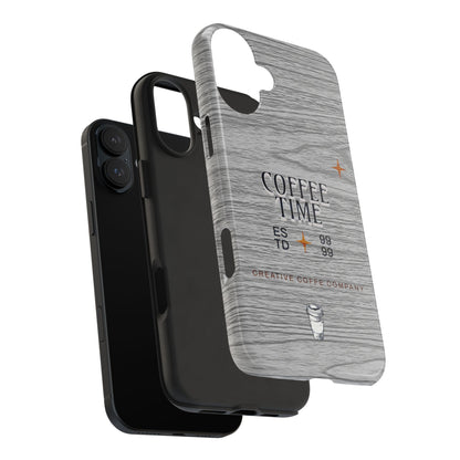 Coffee Time Tough Phone Case — Rustic Woodgrain Coffee Cup Design