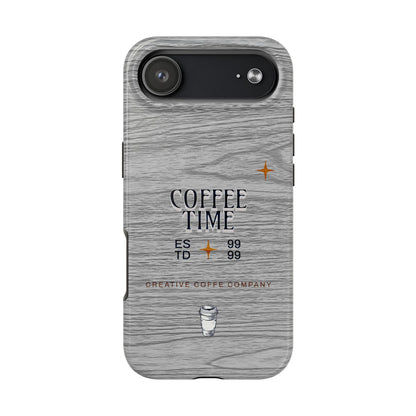 Coffee Time Tough Phone Case — Rustic Woodgrain Coffee Cup Design