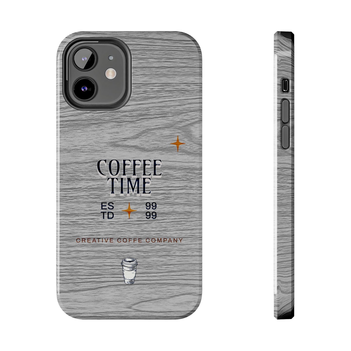 Coffee Time Tough Phone Case — Rustic Woodgrain Coffee Cup Design