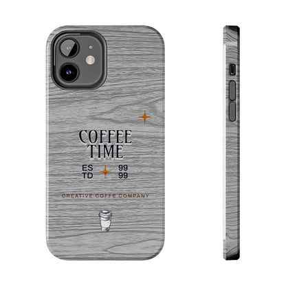Coffee Time Tough Phone Case — Rustic Woodgrain Coffee Cup Design