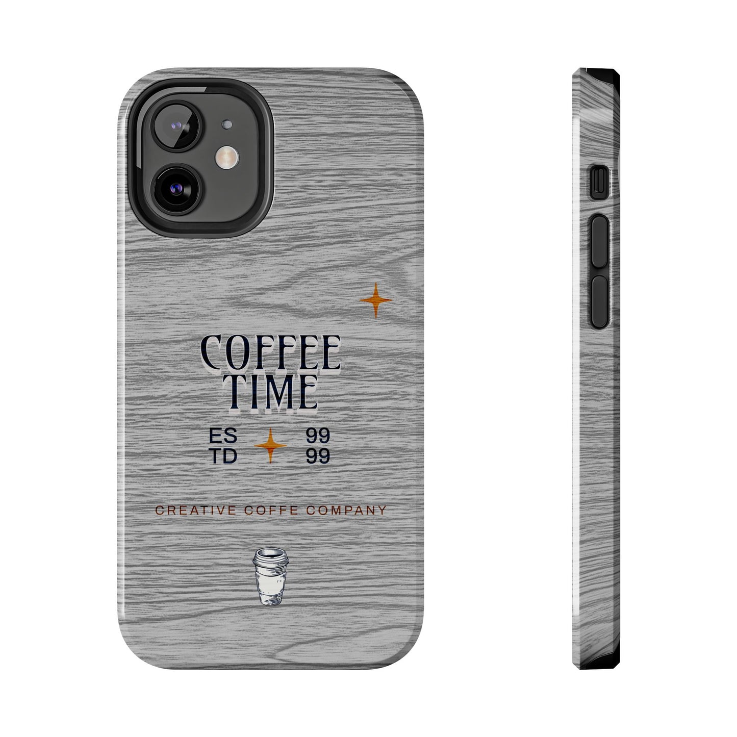 Coffee Time Tough Phone Case — Rustic Woodgrain Coffee Cup Design