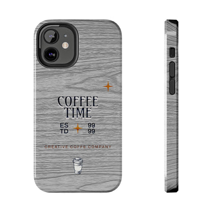 Coffee Time Tough Phone Case — Rustic Woodgrain Coffee Cup Design