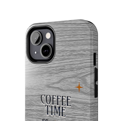 Coffee Time Tough Phone Case — Rustic Woodgrain Coffee Cup Design
