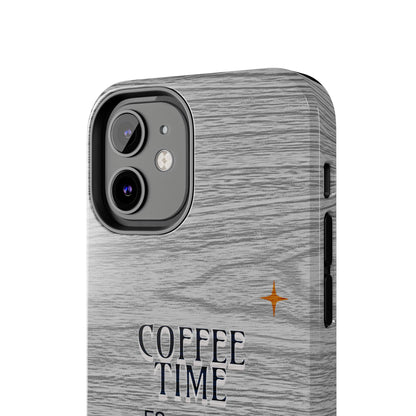 Coffee Time Tough Phone Case — Rustic Woodgrain Coffee Cup Design