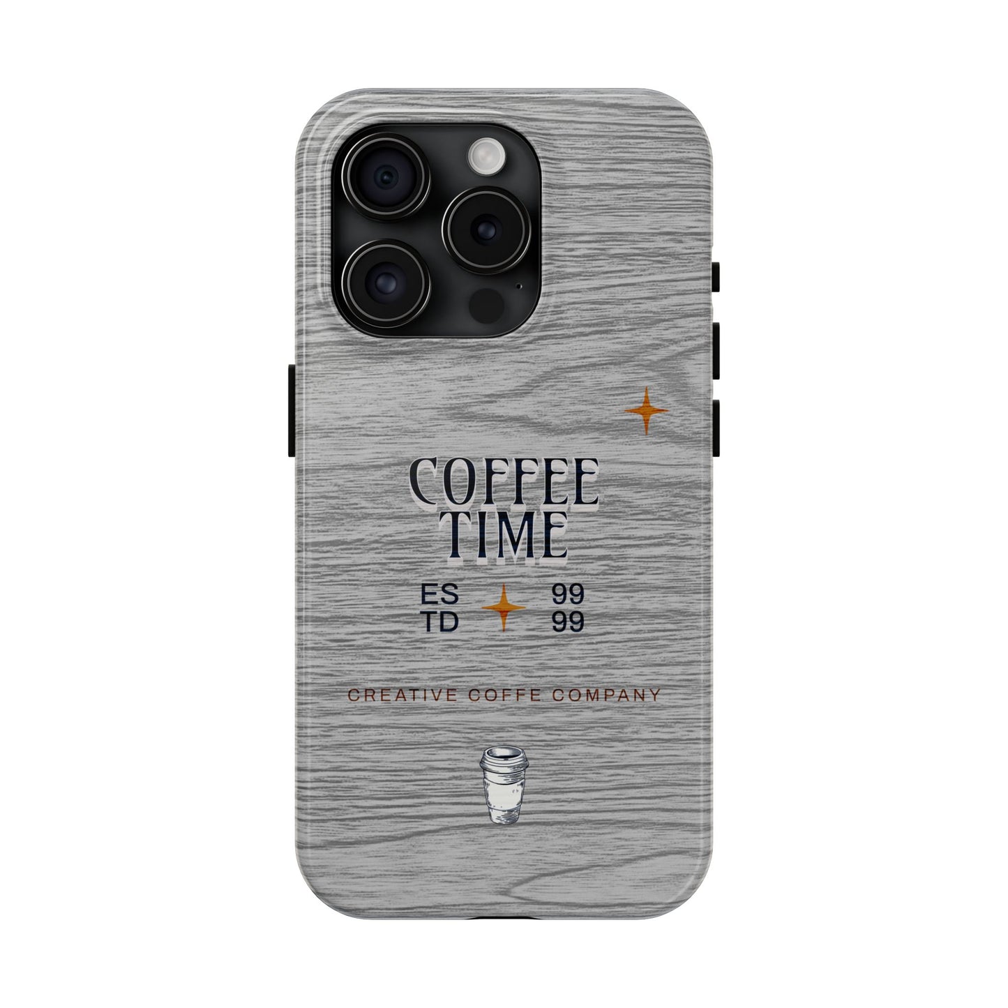 Coffee Time Tough Phone Case — Rustic Woodgrain Coffee Cup Design