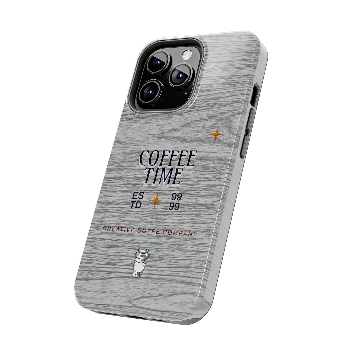 Coffee Time Tough Phone Case — Rustic Woodgrain Coffee Cup Design