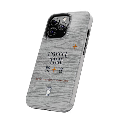 Coffee Time Tough Phone Case — Rustic Woodgrain Coffee Cup Design