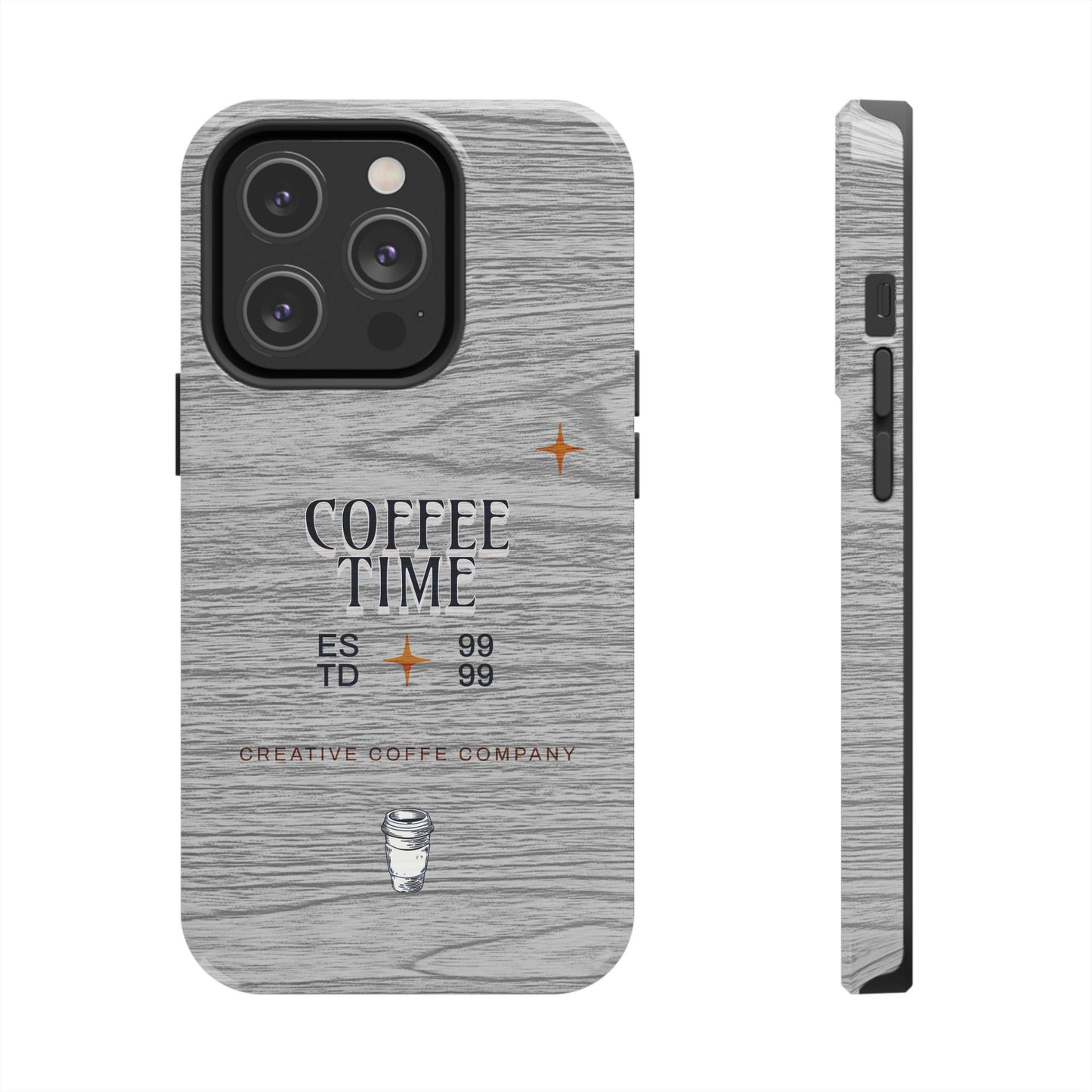 Coffee Time Tough Phone Case — Rustic Woodgrain Coffee Cup Design
