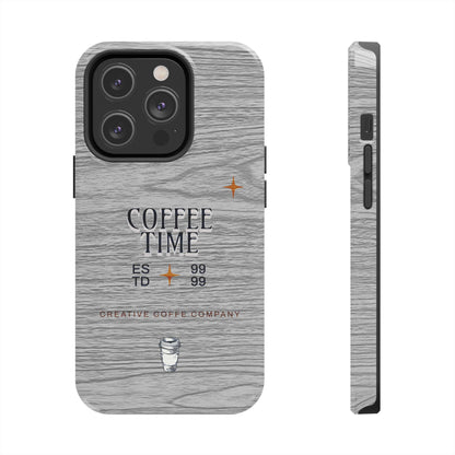 Coffee Time Tough Phone Case — Rustic Woodgrain Coffee Cup Design