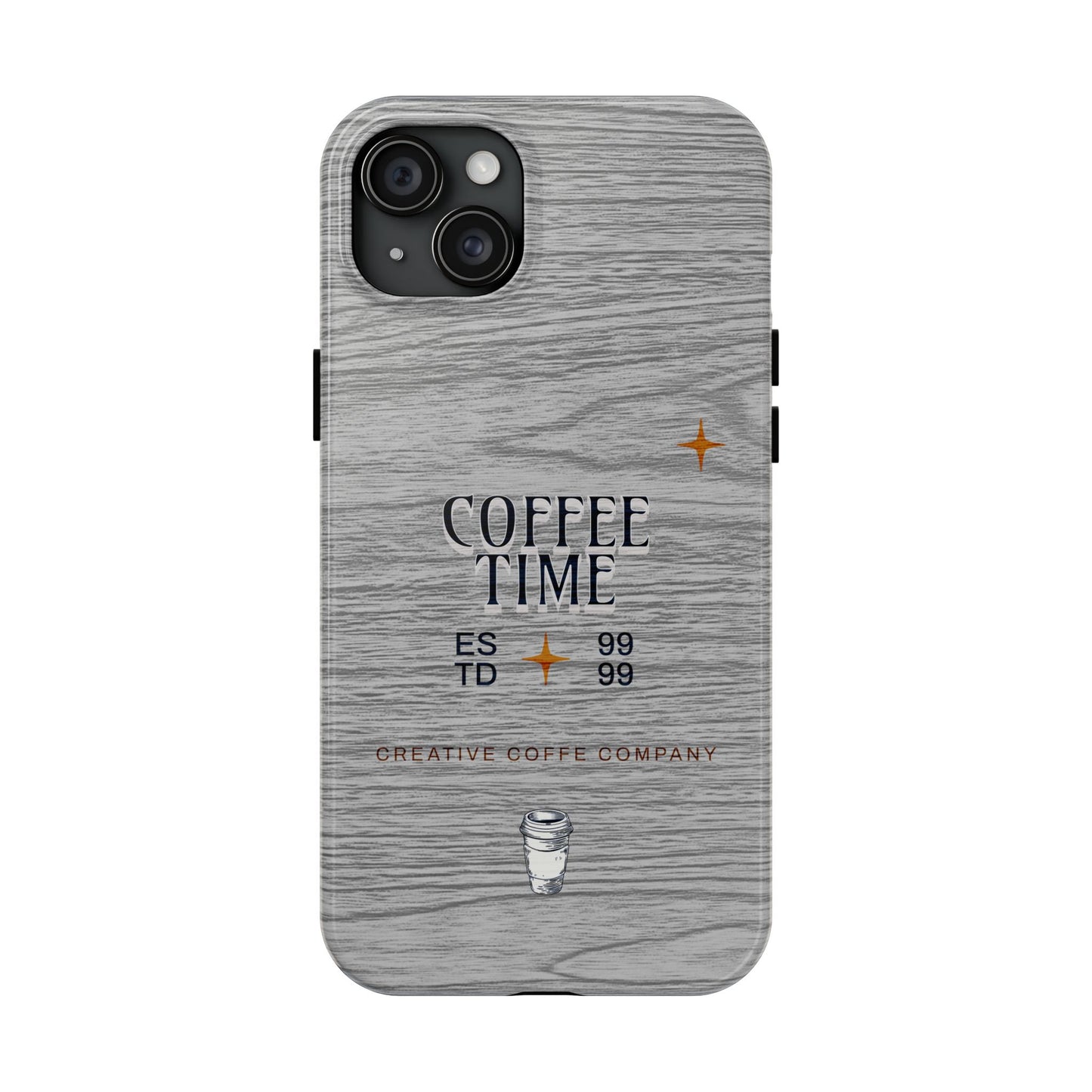 Coffee Time Tough Phone Case — Rustic Woodgrain Coffee Cup Design