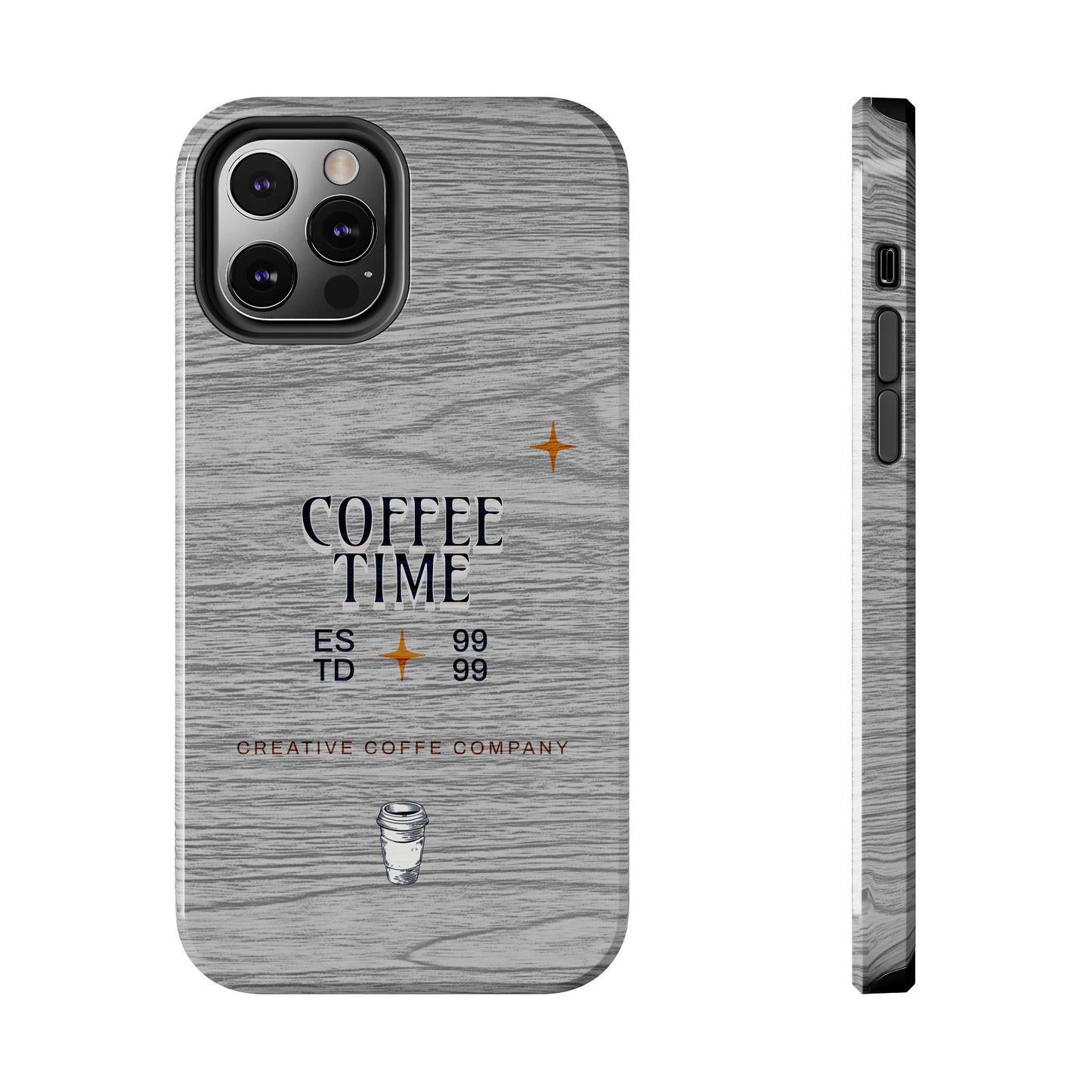 Coffee Time Tough Phone Case — Rustic Woodgrain Coffee Cup Design