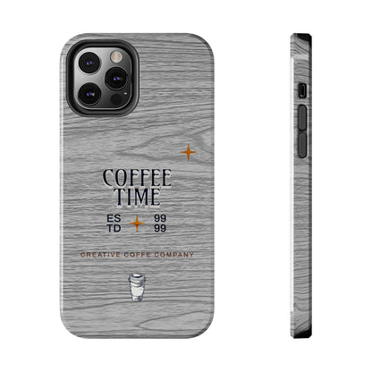 Coffee Time Tough Phone Case — Rustic Woodgrain Coffee Cup Design
