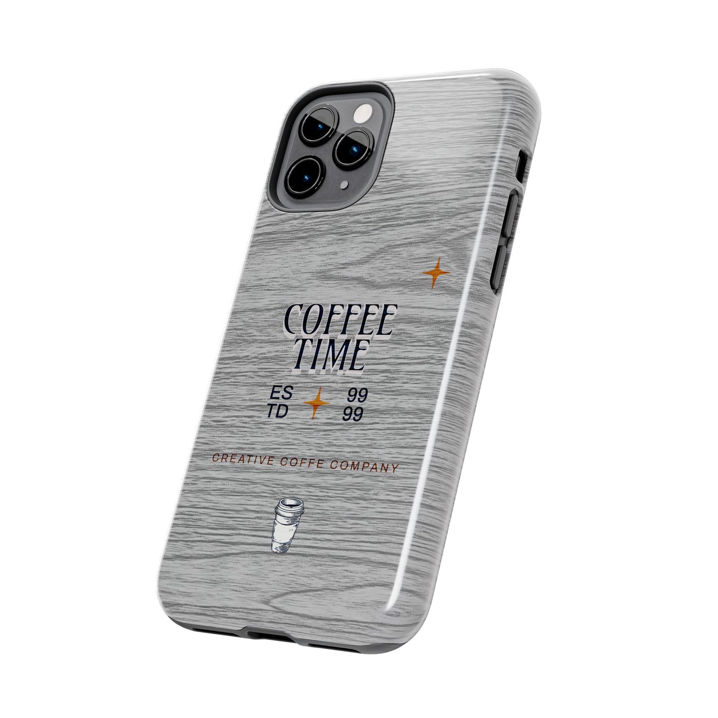 Coffee Time Tough Phone Case — Rustic Woodgrain Coffee Cup Design