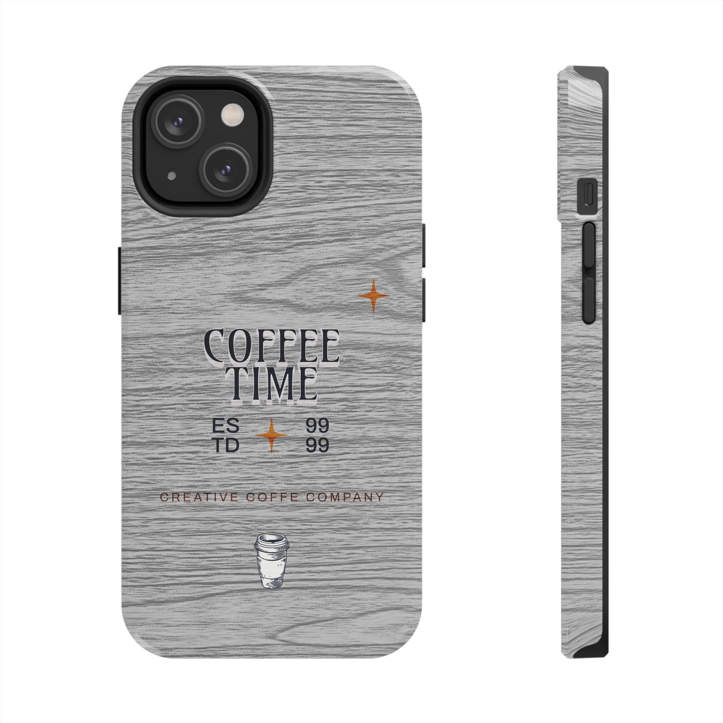 Coffee Time Tough Phone Case — Rustic Woodgrain Coffee Cup Design