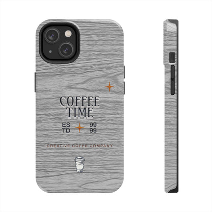 Coffee Time Tough Phone Case — Rustic Woodgrain Coffee Cup Design