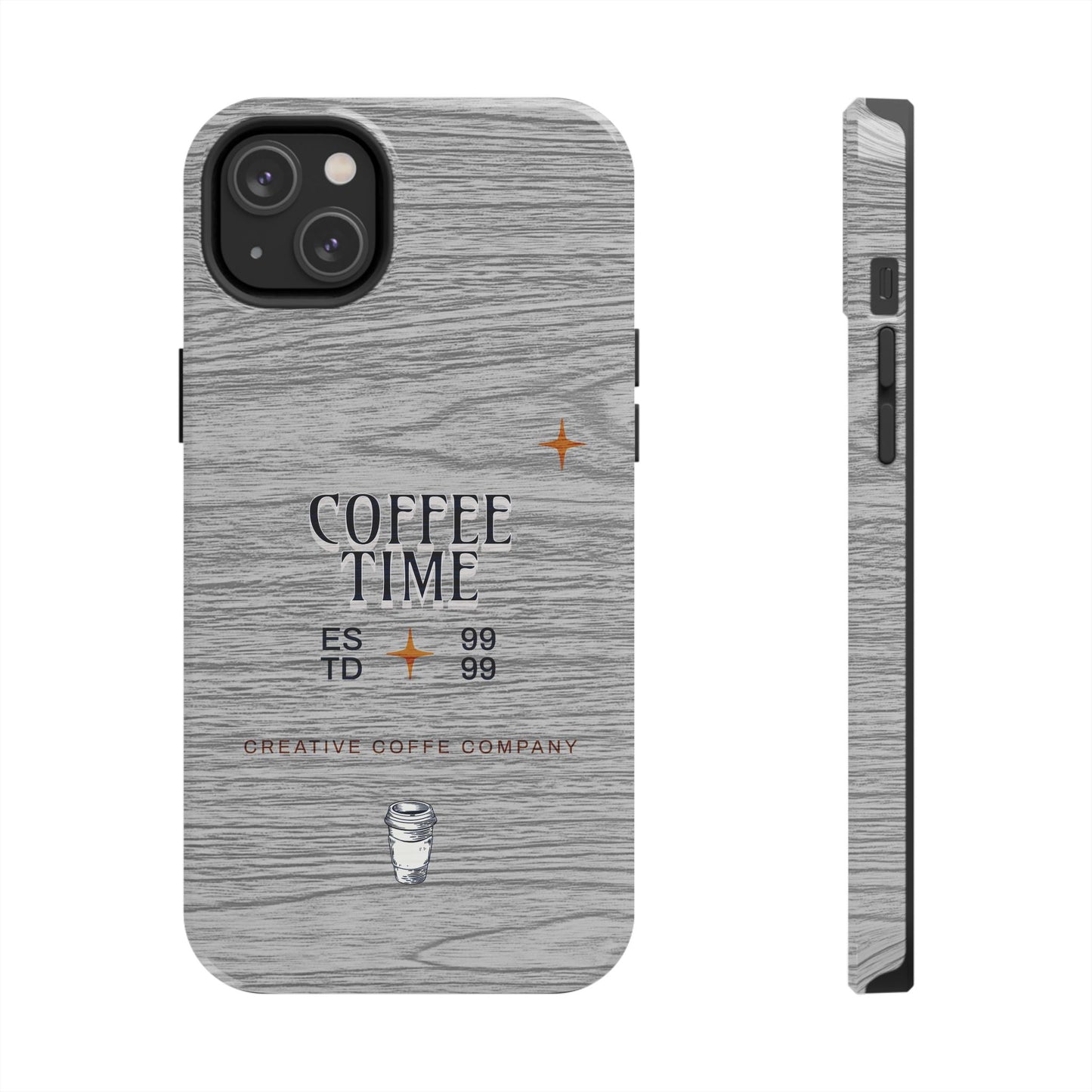 Coffee Time Tough Phone Case — Rustic Woodgrain Coffee Cup Design