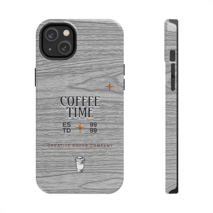 Coffee Time Tough Phone Case — Rustic Woodgrain Coffee Cup Design
