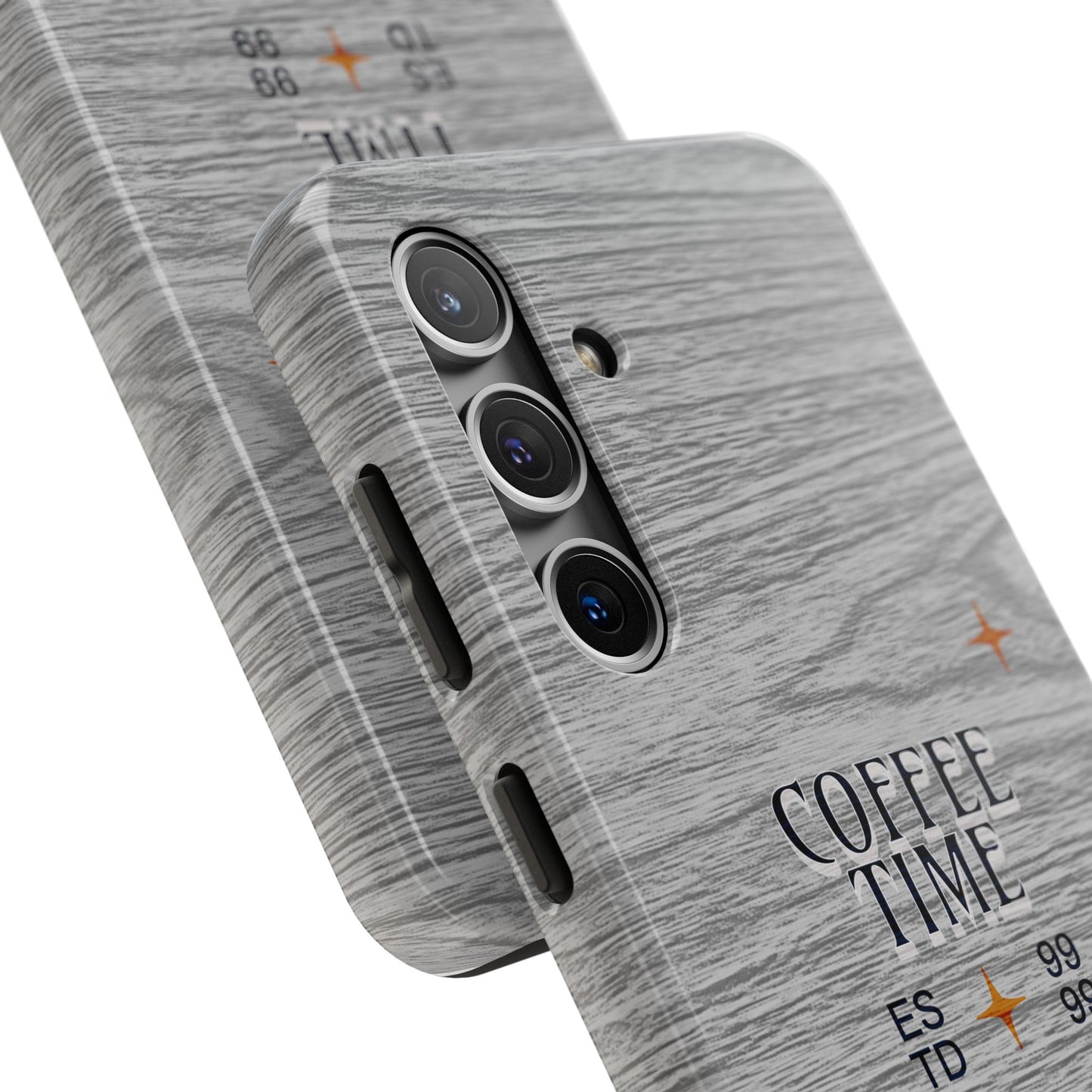 Coffee Time Tough Phone Case — Rustic Woodgrain Coffee Cup Design