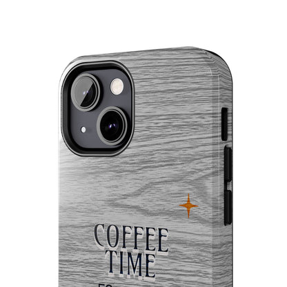 Coffee Time Tough Phone Case — Rustic Woodgrain Coffee Cup Design