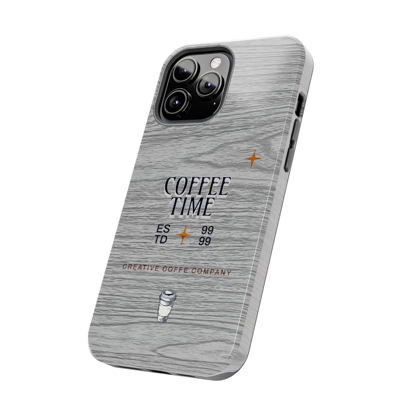 Coffee Time Tough Phone Case — Rustic Woodgrain Coffee Cup Design