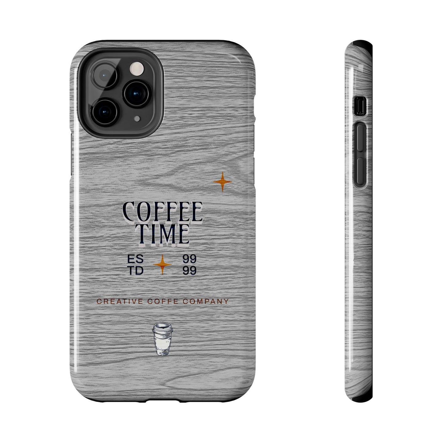 Coffee Time Tough Phone Case — Rustic Woodgrain Coffee Cup Design
