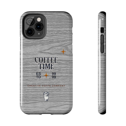 Coffee Time Tough Phone Case — Rustic Woodgrain Coffee Cup Design