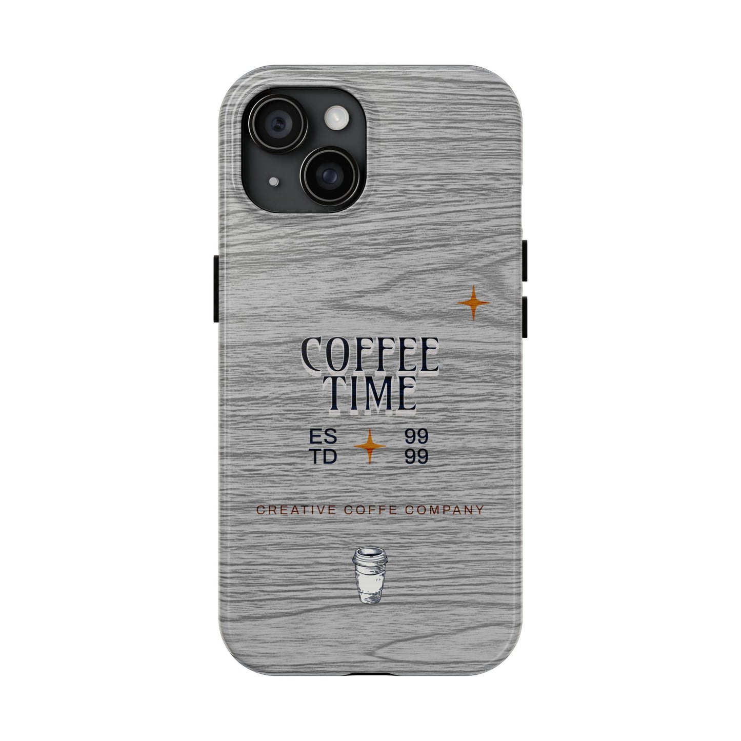 Coffee Time Tough Phone Case — Rustic Woodgrain Coffee Cup Design