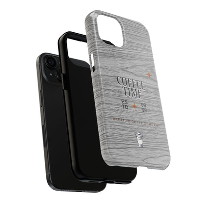 Coffee Time Tough Phone Case — Rustic Woodgrain Coffee Cup Design