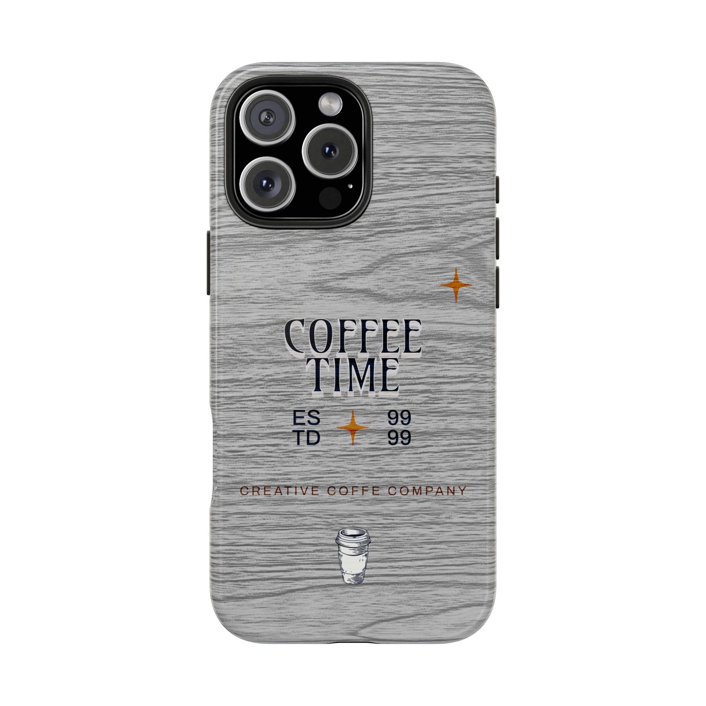 Coffee Time Tough Phone Case — Rustic Woodgrain Coffee Cup Design