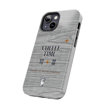 Coffee Time Tough Phone Case — Rustic Woodgrain Coffee Cup Design