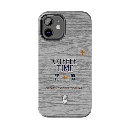 Coffee Time Tough Phone Case — Rustic Woodgrain Coffee Cup Design