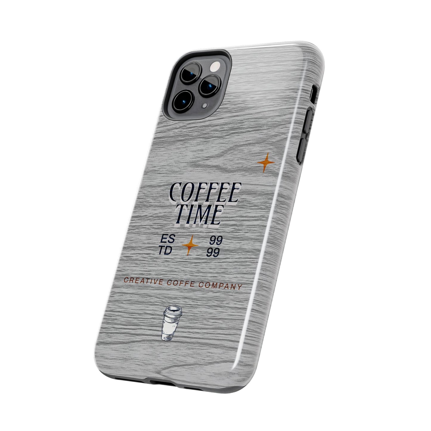 Coffee Time Tough Phone Case — Rustic Woodgrain Coffee Cup Design