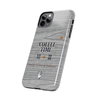 Coffee Time Tough Phone Case — Rustic Woodgrain Coffee Cup Design