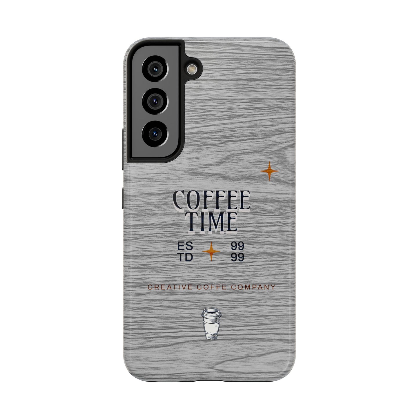 Coffee Time Tough Phone Case — Rustic Woodgrain Coffee Cup Design