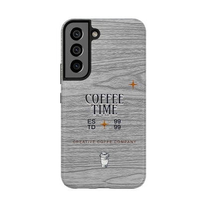 Coffee Time Tough Phone Case — Rustic Woodgrain Coffee Cup Design