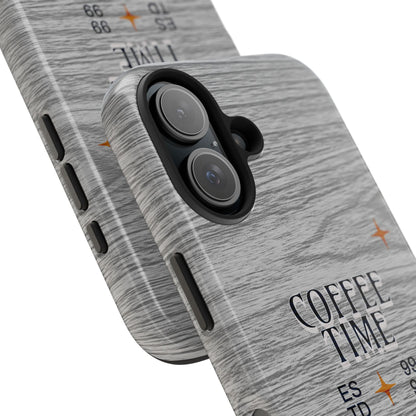 Coffee Time Tough Phone Case — Rustic Woodgrain Coffee Cup Design