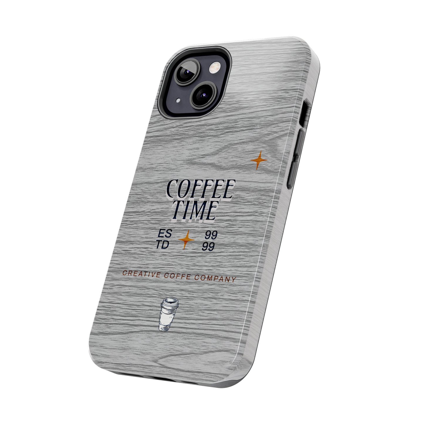 Coffee Time Tough Phone Case — Rustic Woodgrain Coffee Cup Design