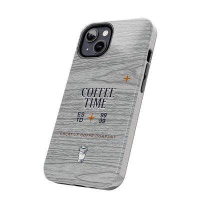 Coffee Time Tough Phone Case — Rustic Woodgrain Coffee Cup Design